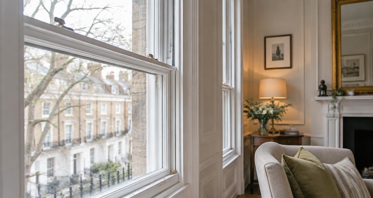 Slimline secondary glazing fitted inside an original London sash window